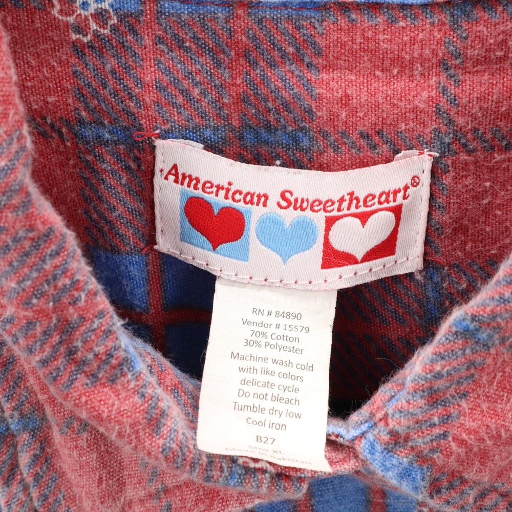 American Sweetheart Red Plaid Flannel Button Up Long Sleeve VTG Western Shirt XL - Picture 10 of 10